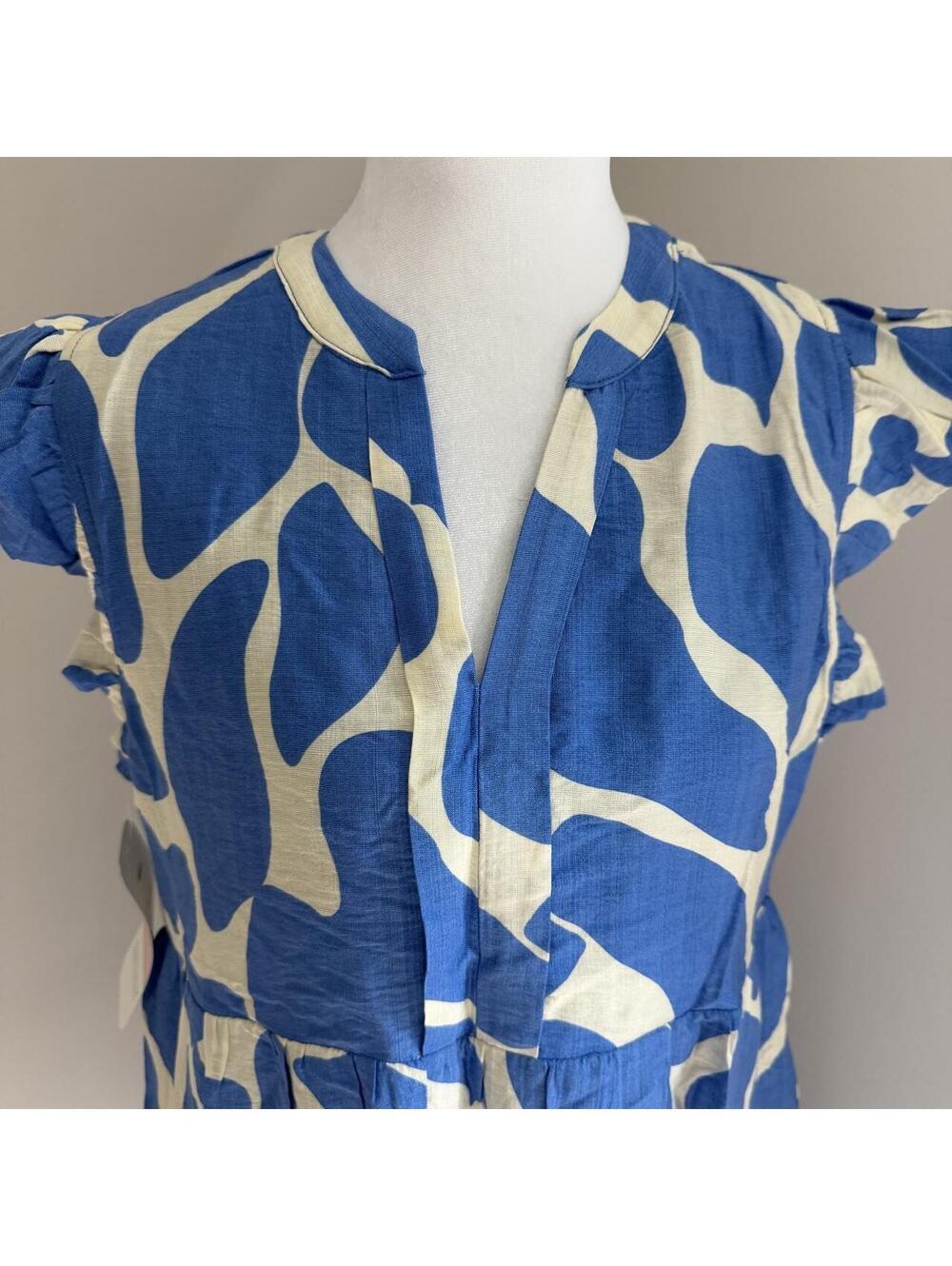 DressUp white/blue abstract leaf-like pattern dress NWT
